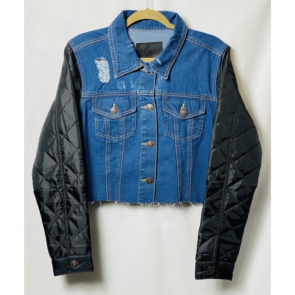 bbj Los Angeles BOOMBOOM  Quilted  Sleeves JEAN Jacket W/cut Off Him SzM NWT